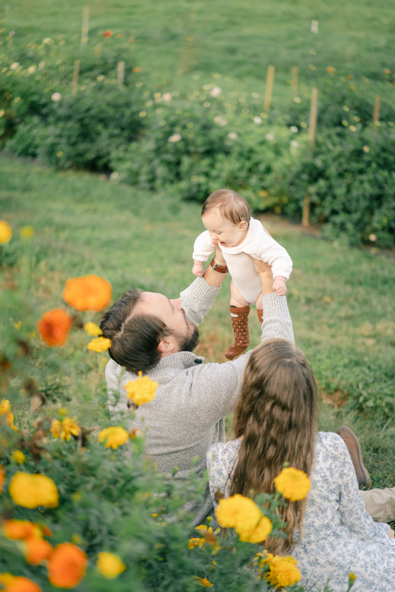 Dad playing airplane with baby during Fall family session. Photo by Lauren Sosler Photography.