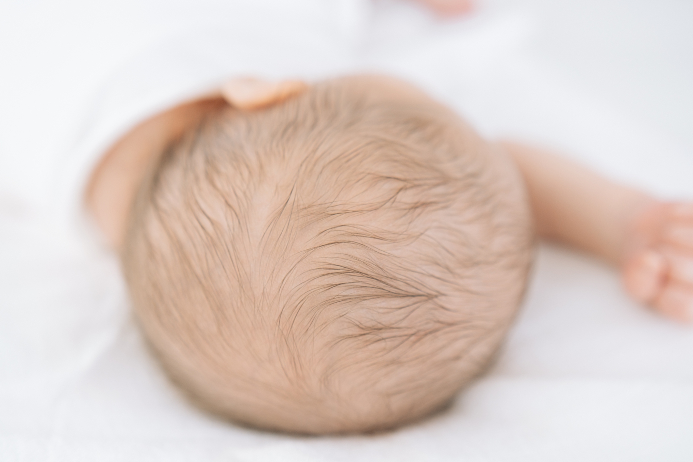 Newborn detail image of baby's hair. Photo by Lauren Sosler Photography.